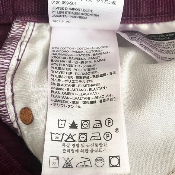 Levi's Wedgie Potent Purple Bleach Dye Straight Leg Corduroy Pants - Picture 9 of 10